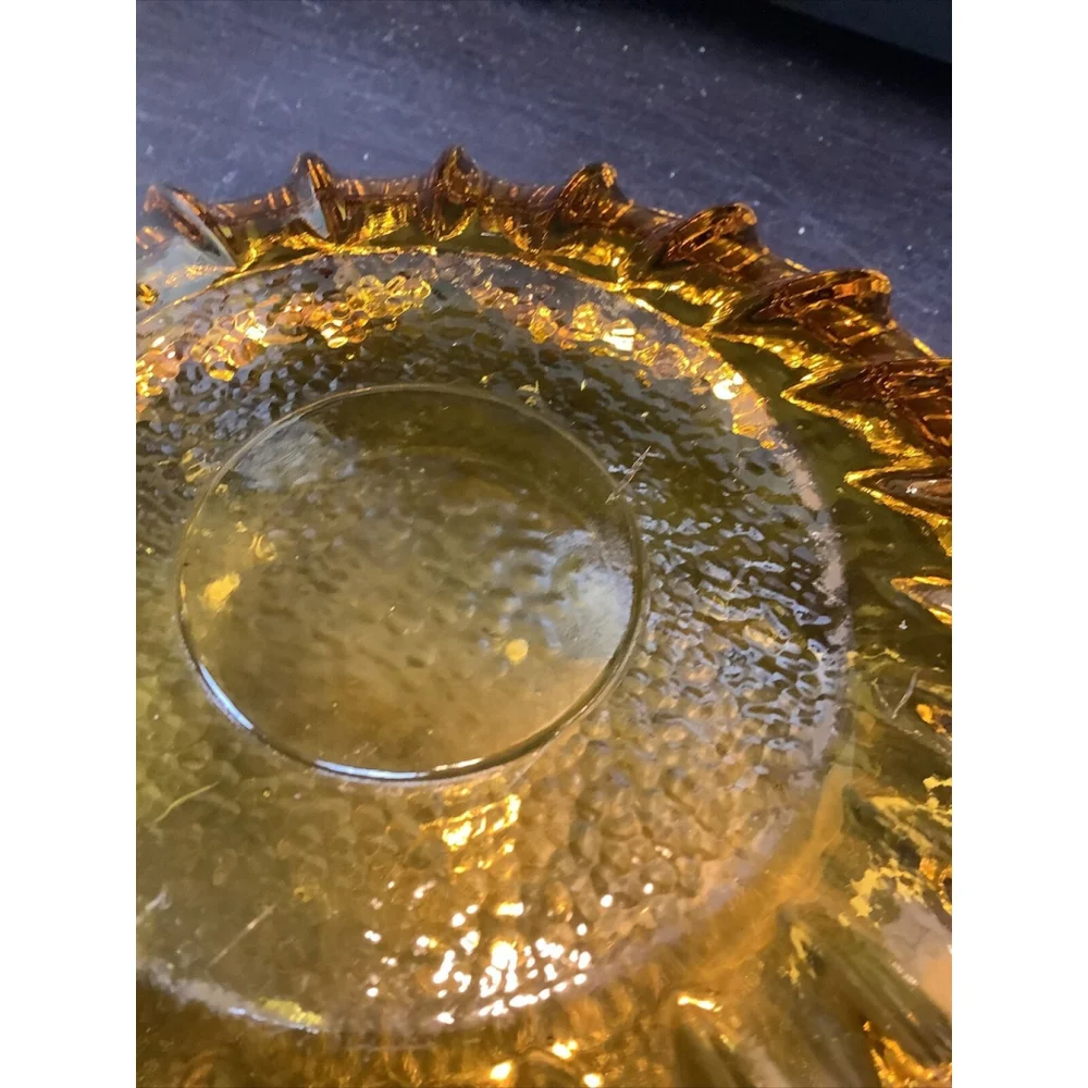 Sunburst Vintage Ashtray Large Heavy Amber Glass 7” MCM Tobacciana Cigar Pipe